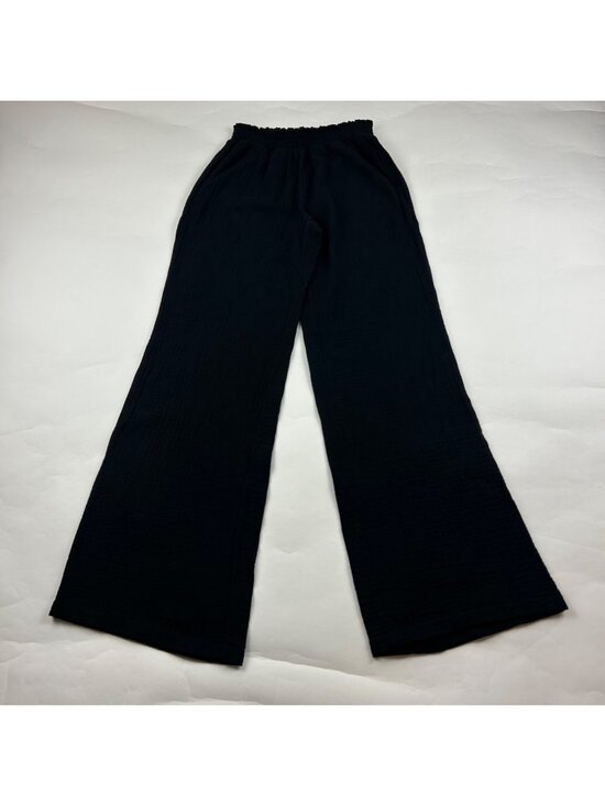 DREW Pants - Drew Black Cotton Gauze Smocked Waist Wide Leg Lounge Pant XS